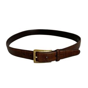 Brighton Vintage 1993 Brown Croc-Embossed Leather Belt Brass Buckle | Size 34‎